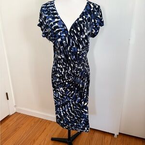 Laundry by Design Blue & Black Abstract Midi Dress